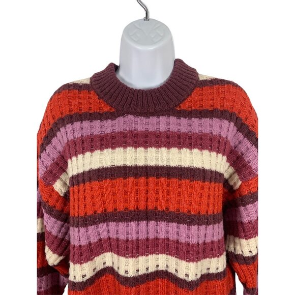SO Womens Multicolored Striped Ribbed Knit Winter Sweater Medium - Picture 2 of 13